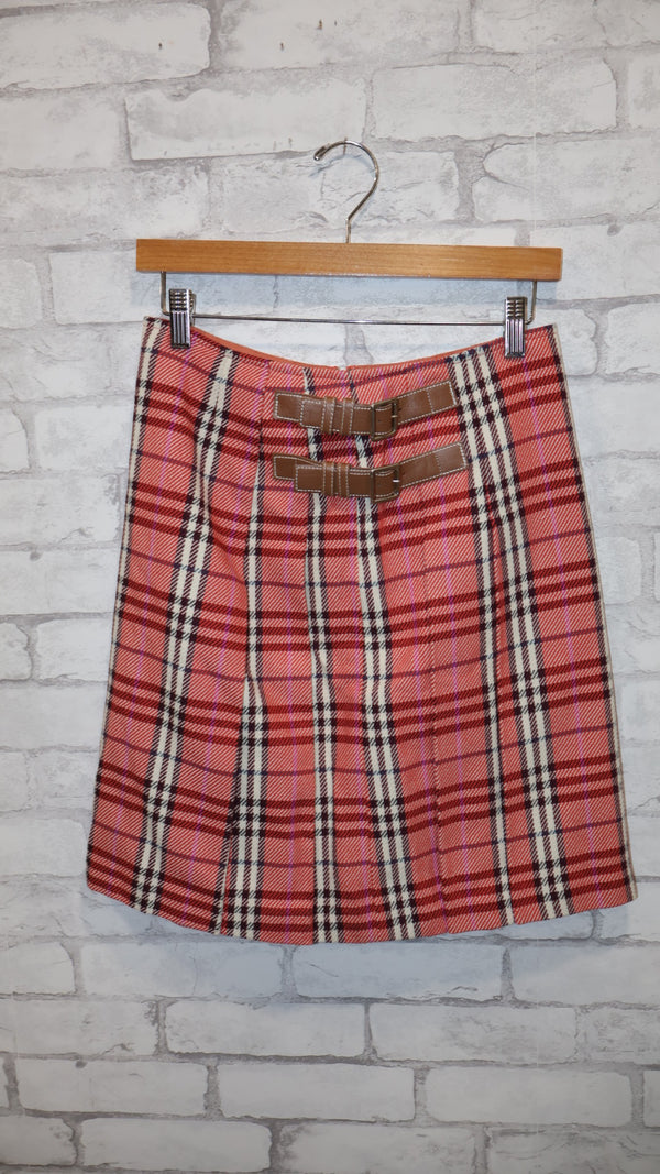 Burberry Blue Label Pink Plaid Pleated Skirt
