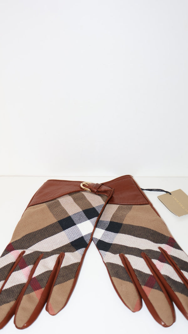 Burberry House Check Leather Gloves