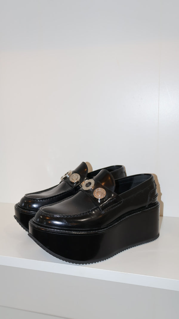 Burberry Embellished Wedge Leather Loafers