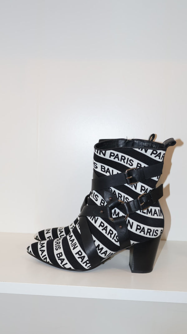 Balmain Jilly Logo Striped Ankle Boot