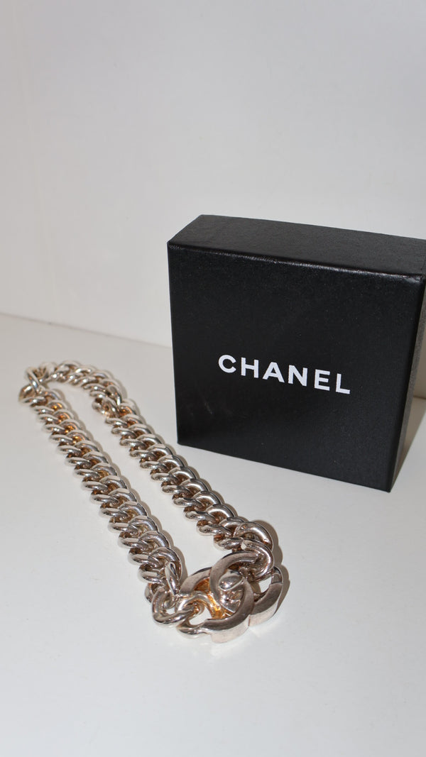Chanel Metal Chain Turnlock CC Choker Necklace